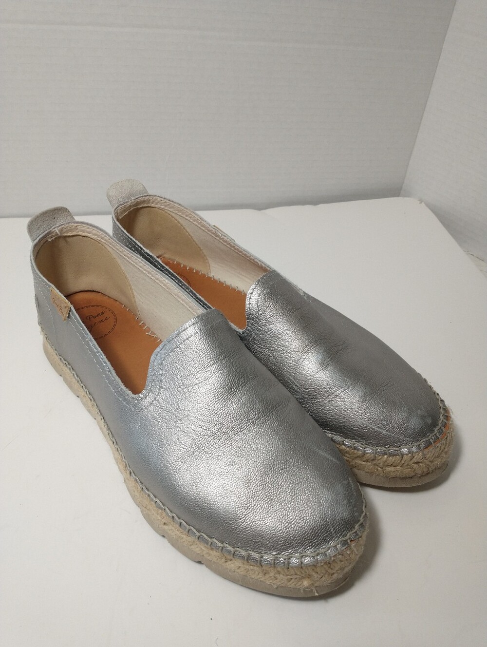 Toni Pons Metallic Silver Espadrille Slip-On Flats, Women's Size 9.5